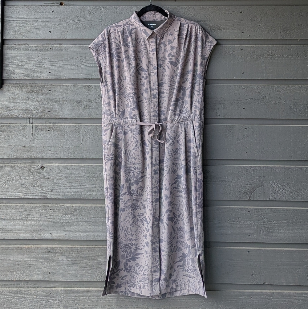 REI Cooperative Womens Sun Up Active Shirt Dress Travel Midi Small Taupe Gray